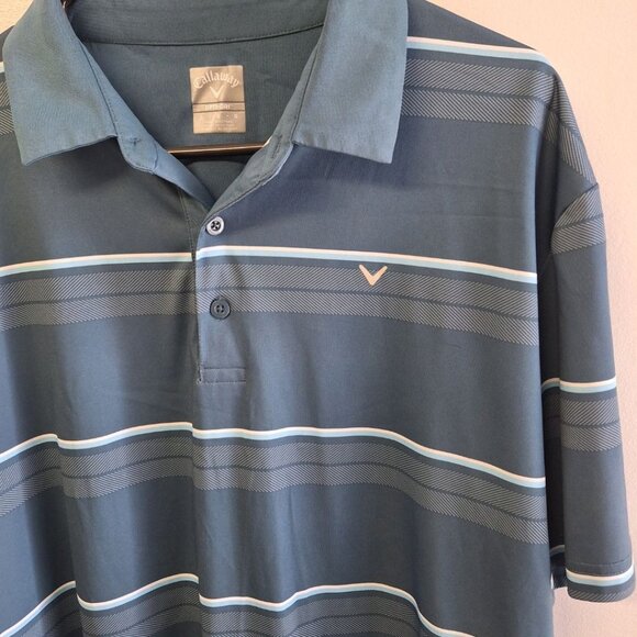 Callaway Golf Shirt Pullover Collar Blue Mens Large Striped Opti Dri Athletic - Picture 3 of 7
